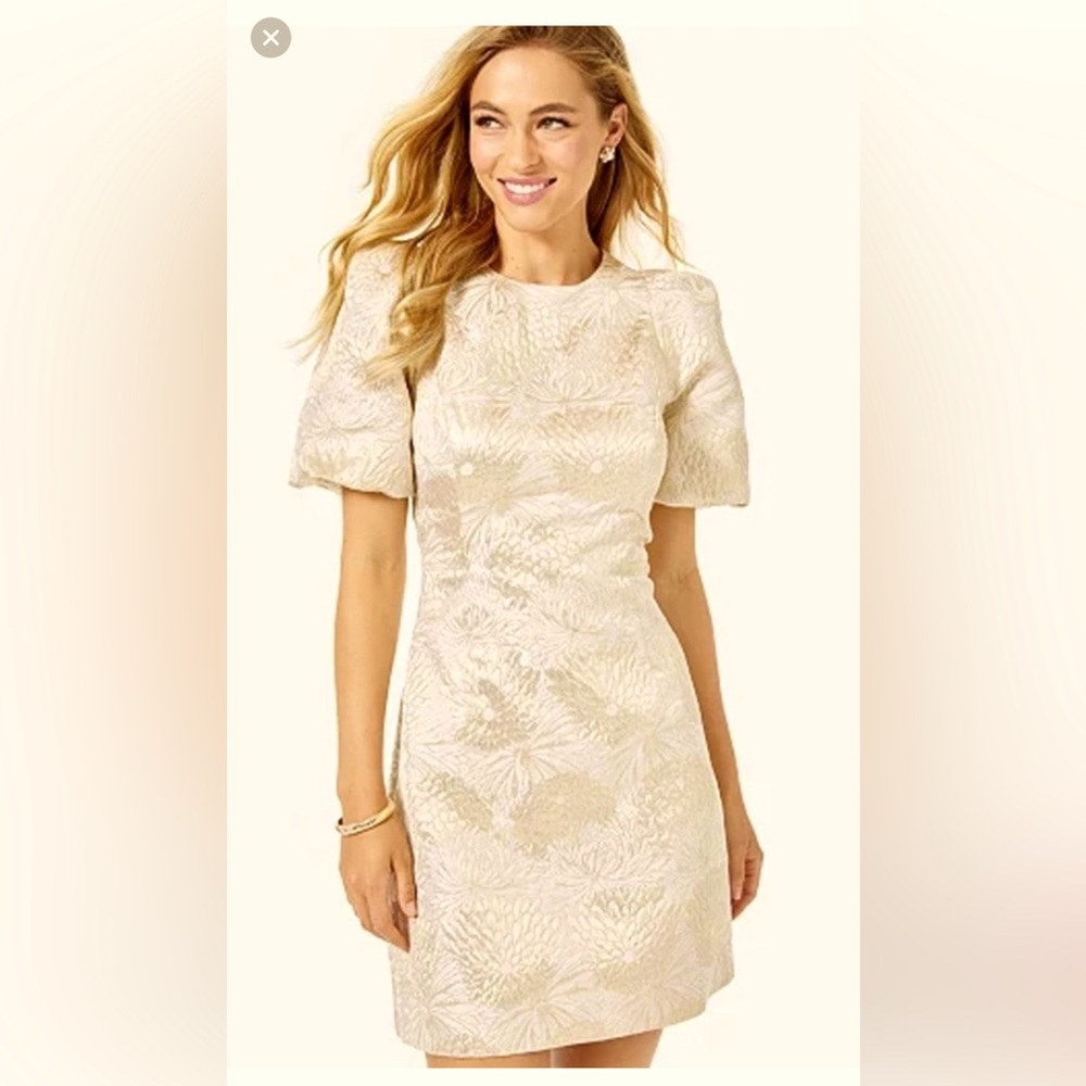 Lilly Pullitzer Ailani dress full bloom brocade in gold metallic